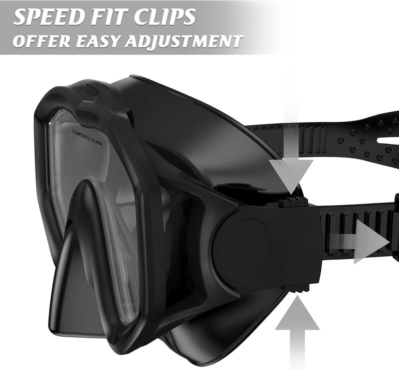 ACQCES Snorkeling Gear for Adults, Dry Top Snorkel Mask Set 2 Pack Scuba Diving Mask Snorkel Gear Anti Fog Snorkeling Packages Tempered Glass Panoramic View Nose Cover - Image 5